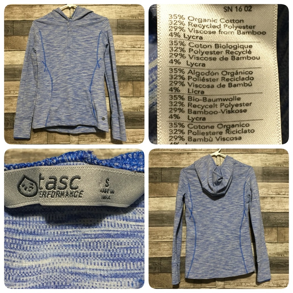 Tasc Performance Hoodie Shirt Women’s S Blue Snap Button Pullover Organic.
